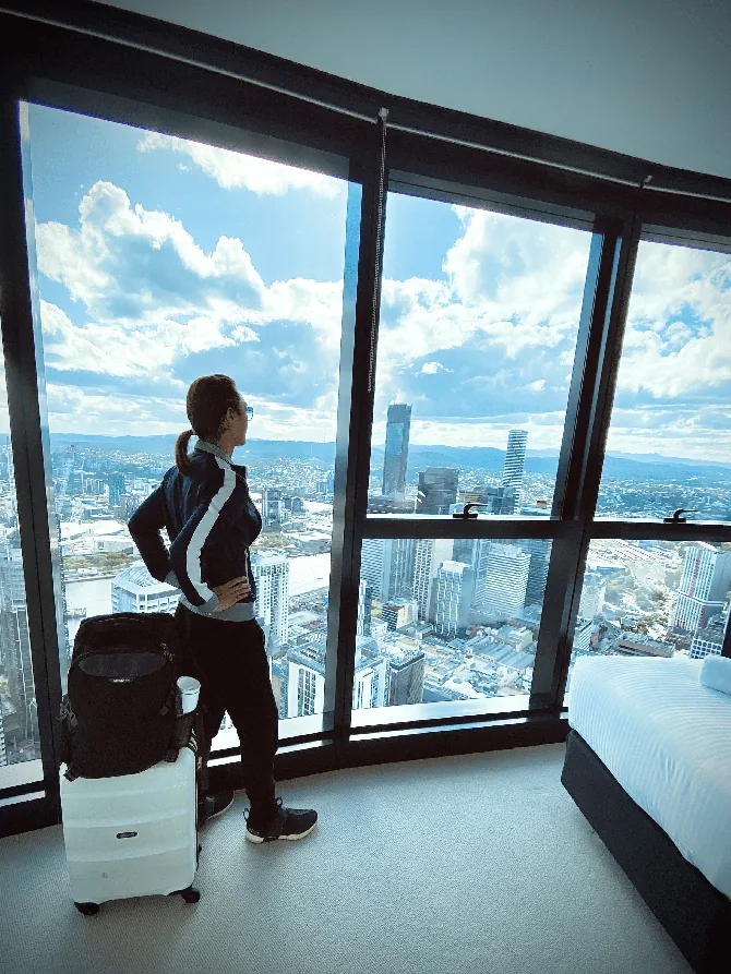 Freeman Fung at the Brisbane Skytower looking at the view outside